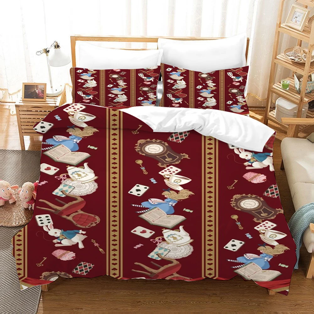 

Alice Adventures in Wonderland Duvet Cover Set Cartoon Anime Alice Bedding Set Quilt Cover Pillowcase Bed Set Twin King