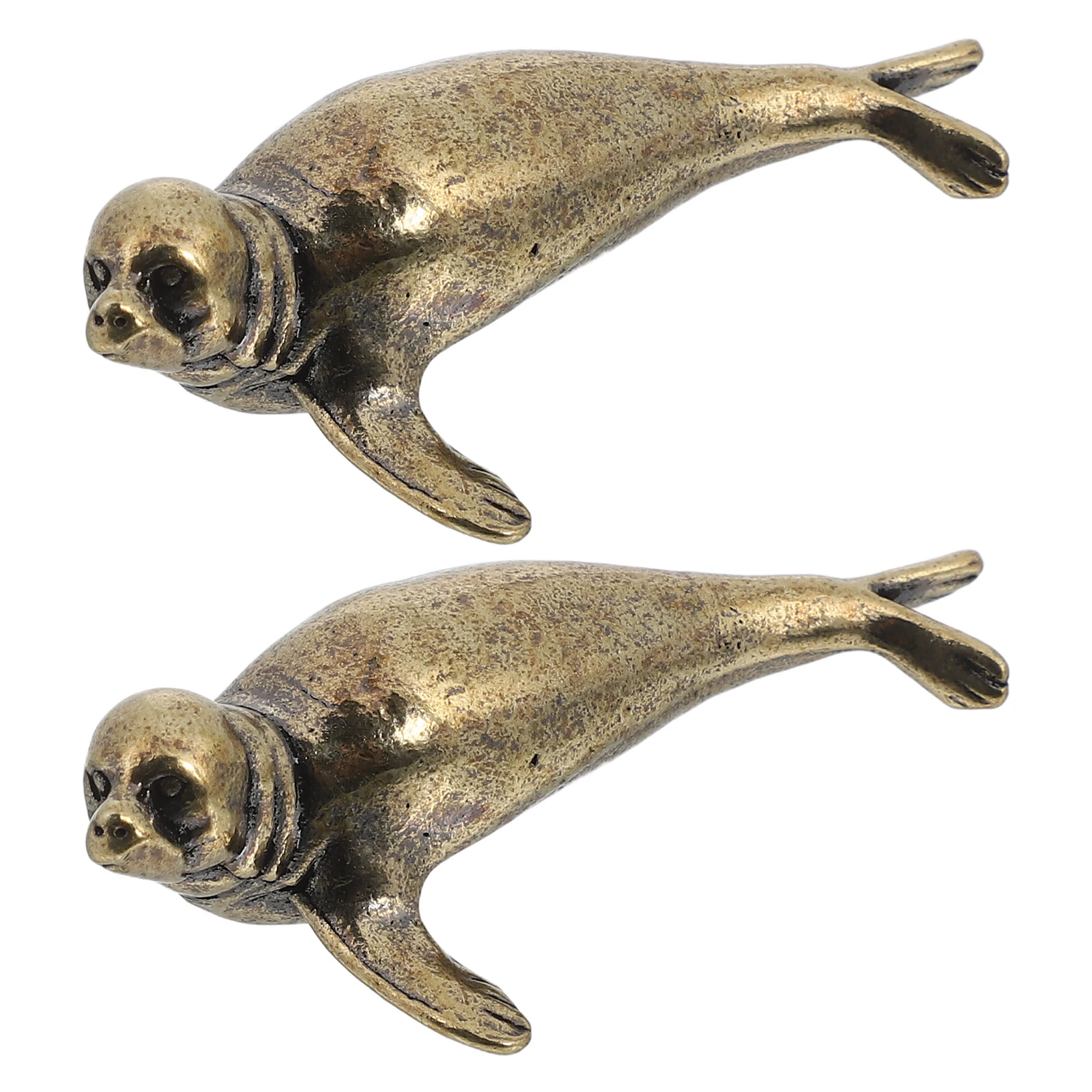 

2 Pcs Seal Animal Figurines Vintage Copper Miniature Ocean Animal Craft Decor Desktop Garden Cute Figurines Statue