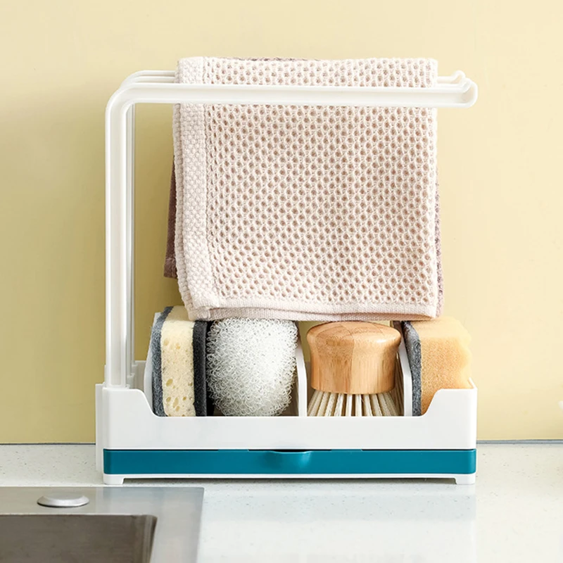 Kitchen Countertop Rag Storage Rack Dishwashing Cloth Drain Rack Foldable Dishcloth Hanger Holder Free Punching Towel