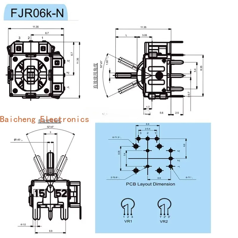 10PCS FJ06K-N joystick operated potentiometer without switch B10K DJI RS2 gimbal handheld controller 4
