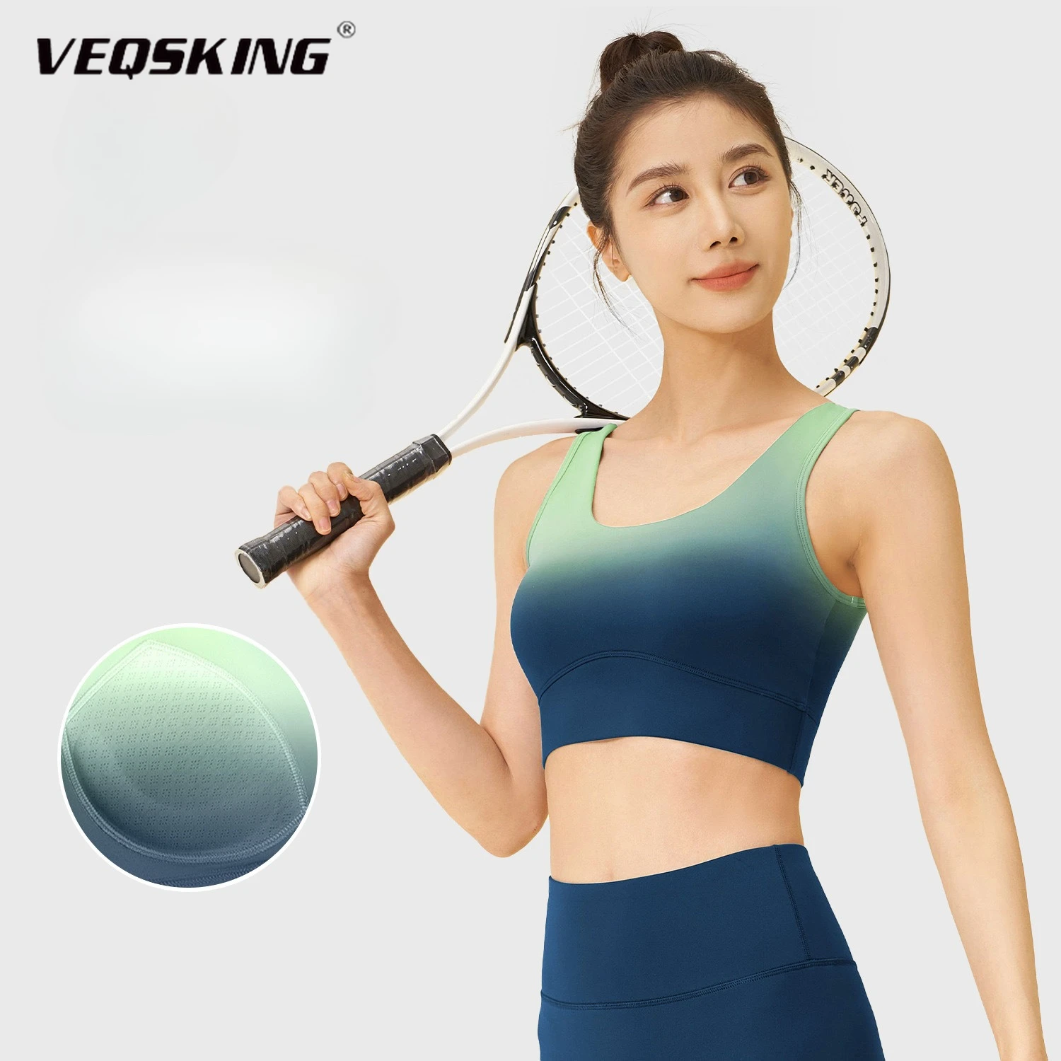 

VEQSKING Женский спортивный бюстгальтер с градиентом, пуш-ап с высокой поддержкой, амортизирующий и быстросохнущий дышащий бюстгальтер для йоги для фитнеса