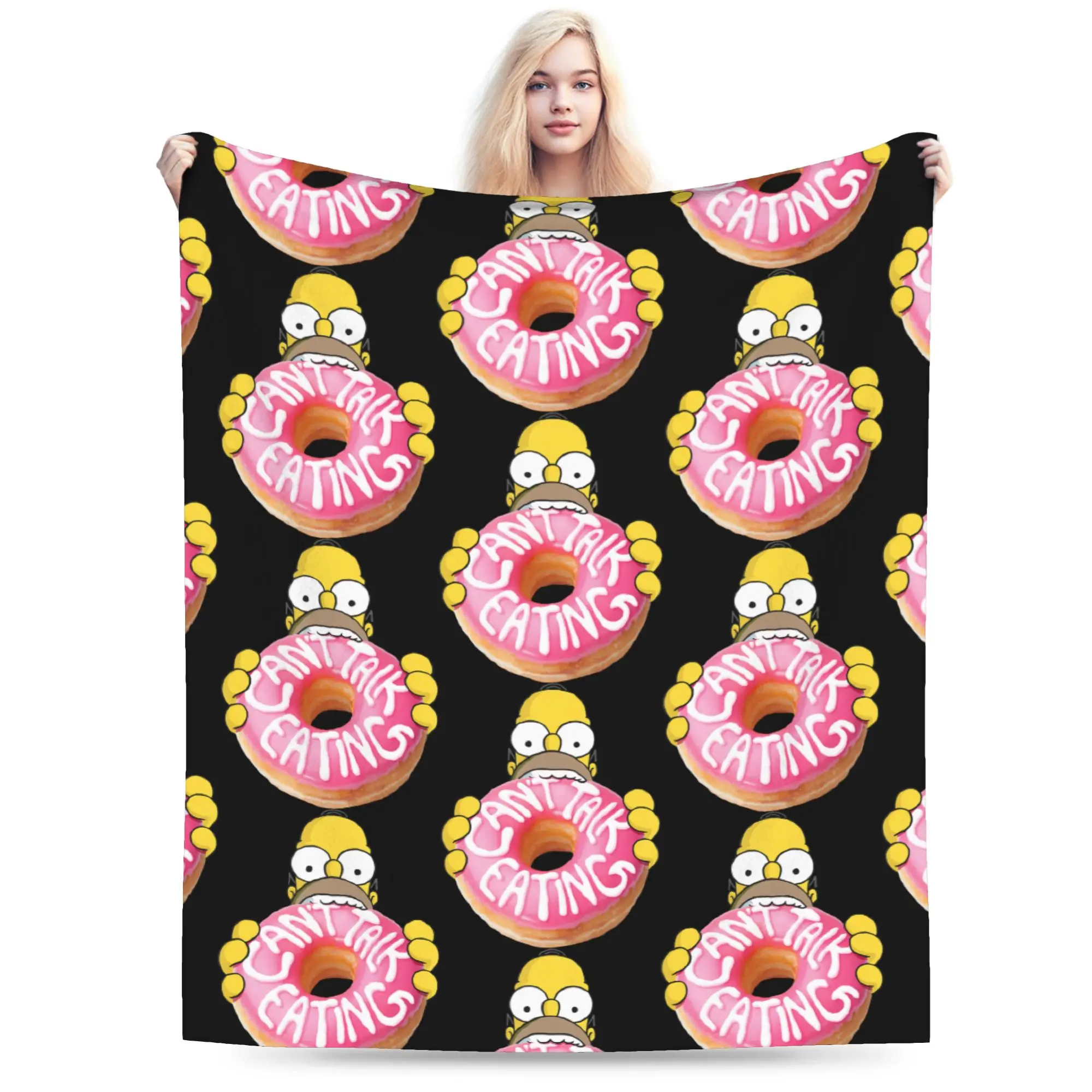 Simpson Homer Can't Talk Eating Donut Blankets Fleece All Season   Super Soft Throw Blankets for Home Bedroom Plush Thin Quilt