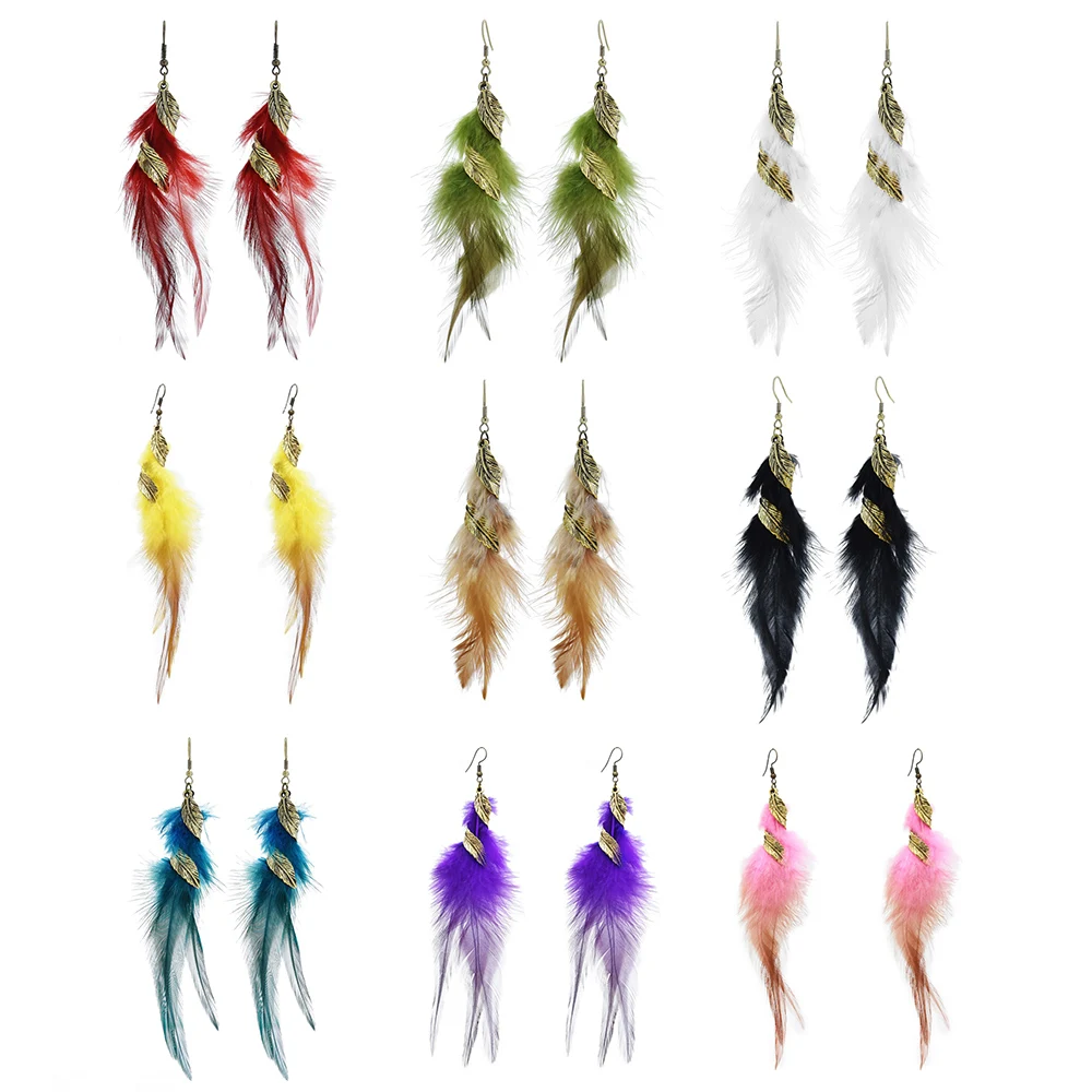 Bohemian Feather Pendant Hangling Earrings for Women Vintage Twist Leaves Alloy Jewelry Female Trendy Charm Vacation Accessory