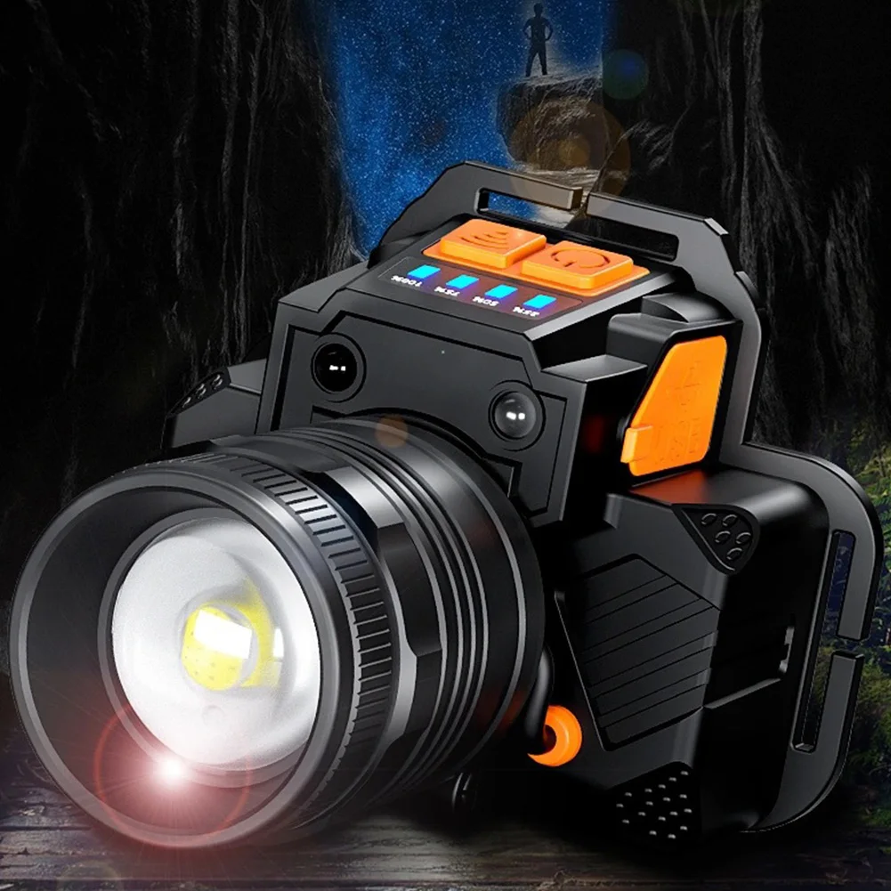 LED Induction Headlamp Portable Work Light 3 Light Modes Multifunctional Head Torch USB Rechargeable for Night Fishing