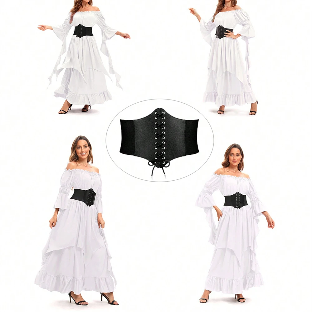 1pc Women Adjustable Wide Belt PU Leather Underbust Corset Crop Top Vest Waist Belt Double Buckle Cincher