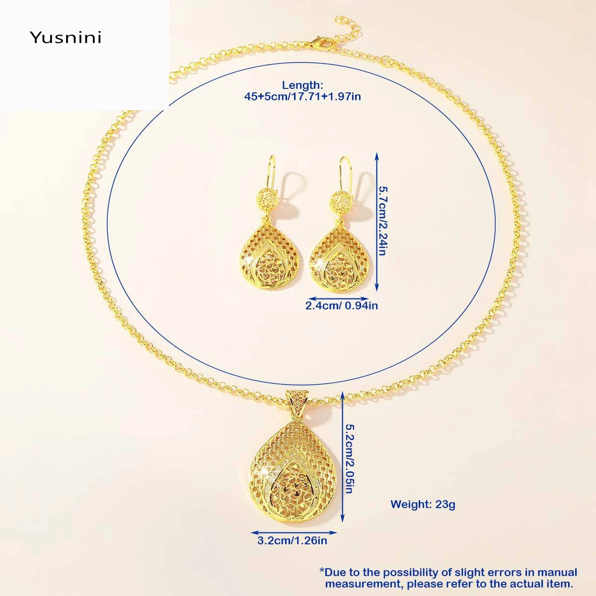 New EU Dubai Fashion 24K Gold Plated Necklace and Earrings - Exquisite Engagement Party Jewelry Set for Lovers
