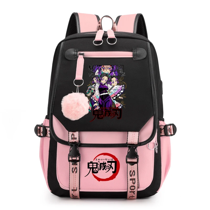 Mochila escolar de anime para niños, mochila informal con diseño de Demon Slayer para niñas, estudiantes, bolsa para libros
