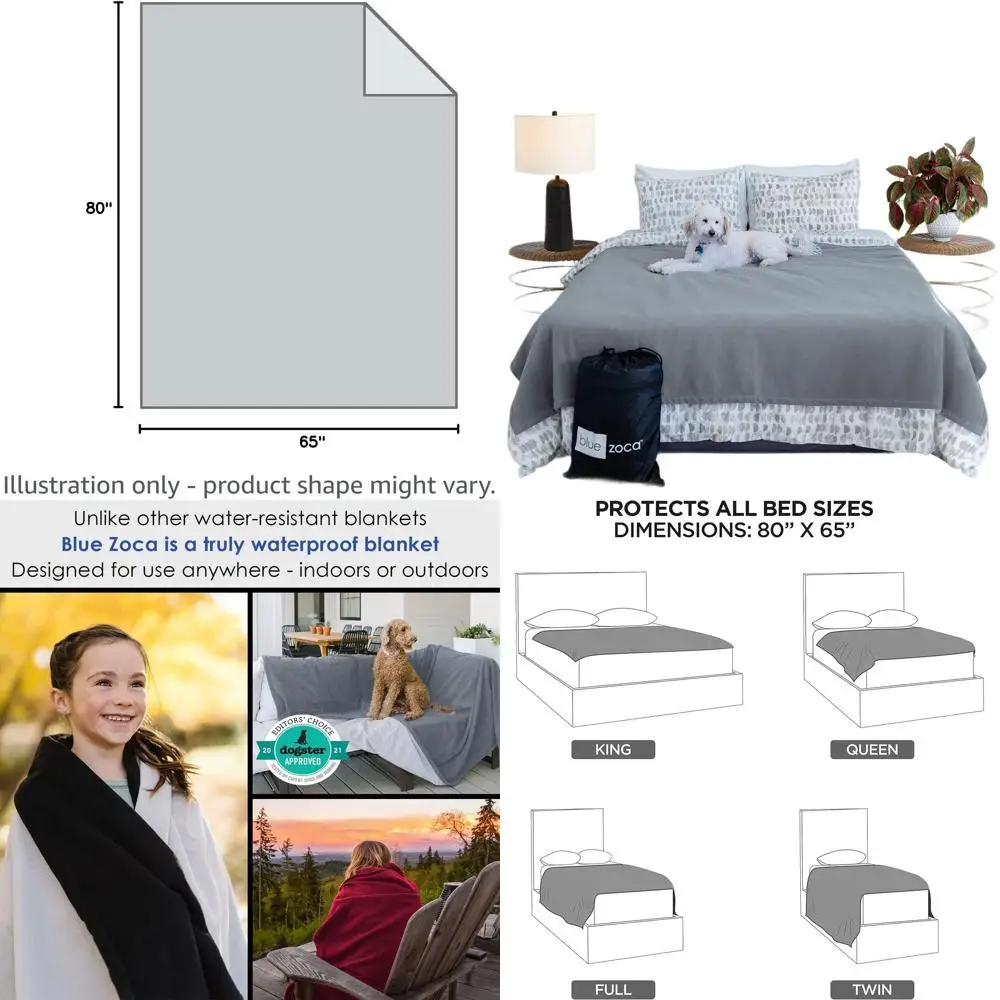 

Protective Machine Washable Dog Bed Cover - Waterproof, Spill-Resistant, Fits Oversized Queen Beds (65x80in) - Gray