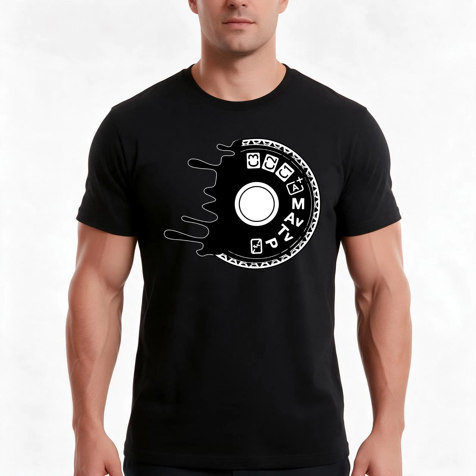 Urban Camera Dial Logo T-Shirt, Summer Casual Cotton Tee, Oversized Streetwear Tops, Vintage Graphic Print, Unisex Men Women