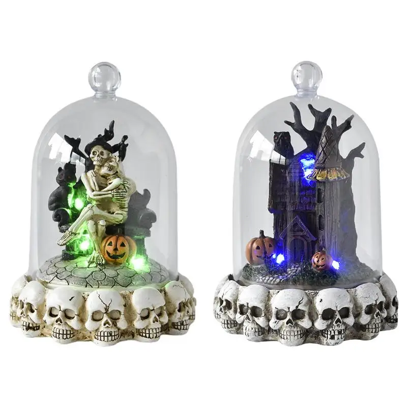 Halloween Skull Night Light Decoration Skeleton Statue Resin Sculpture Home Gothic Decorations For Halloween Festival Atmosphere