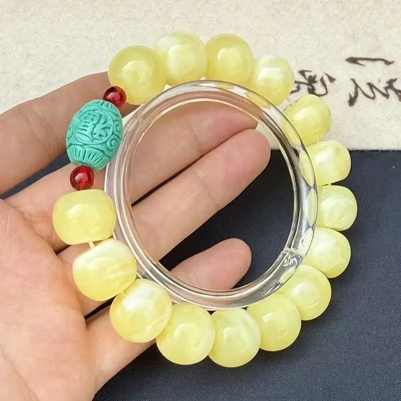 white , Yao Hua yellow amber disc bead bracelet, vintage 8*12mm, gold porcelain apple beads 6