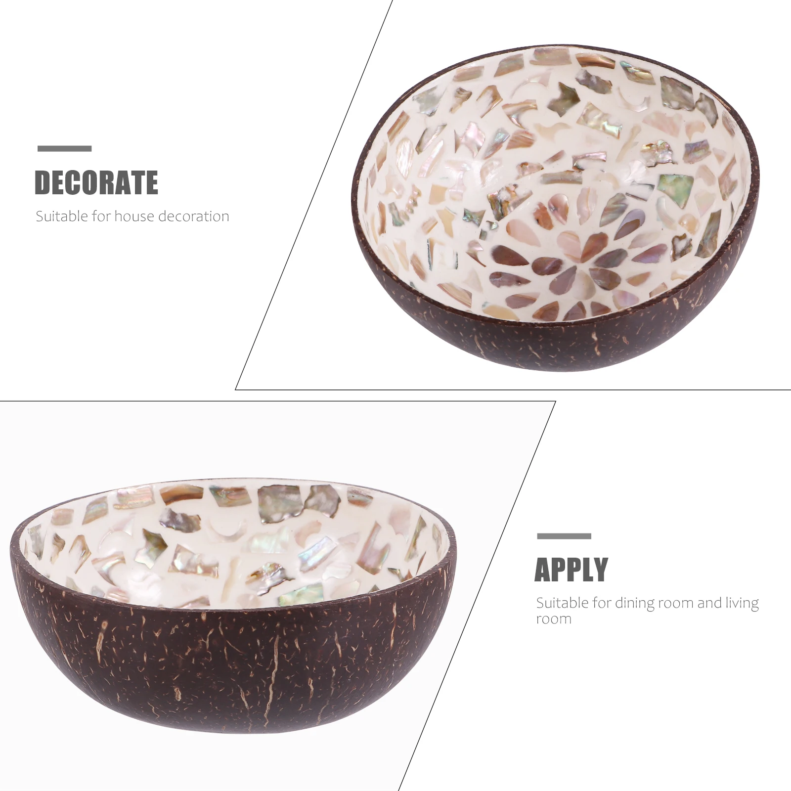 

2Pcs Coconut Shell Bowl Unique Patterned Storage Container for Home Office Bedroom Decor Fashionable Snack Bowl Environmental