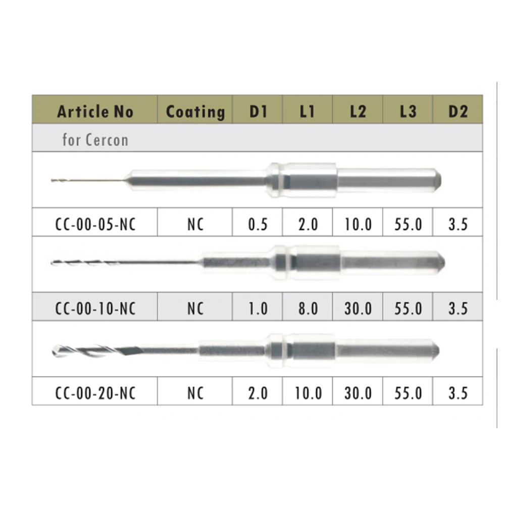 5 PCS/lot Dental Lab Zirconia Cercon Milling Burs Length 55mm For Open System Cad Cam Milling Machine