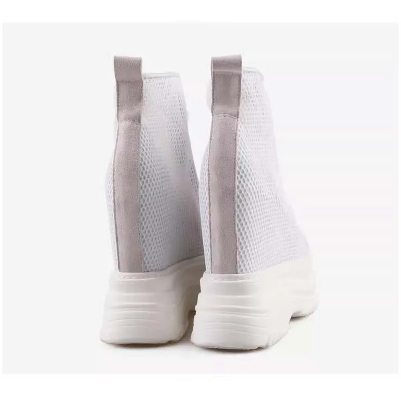 Inner Height Increasing Dad Shoes 14 cm High Top Women's Thick Soled Platform Breathable Mesh Peep Toe Wedges Pumps Summer Boots