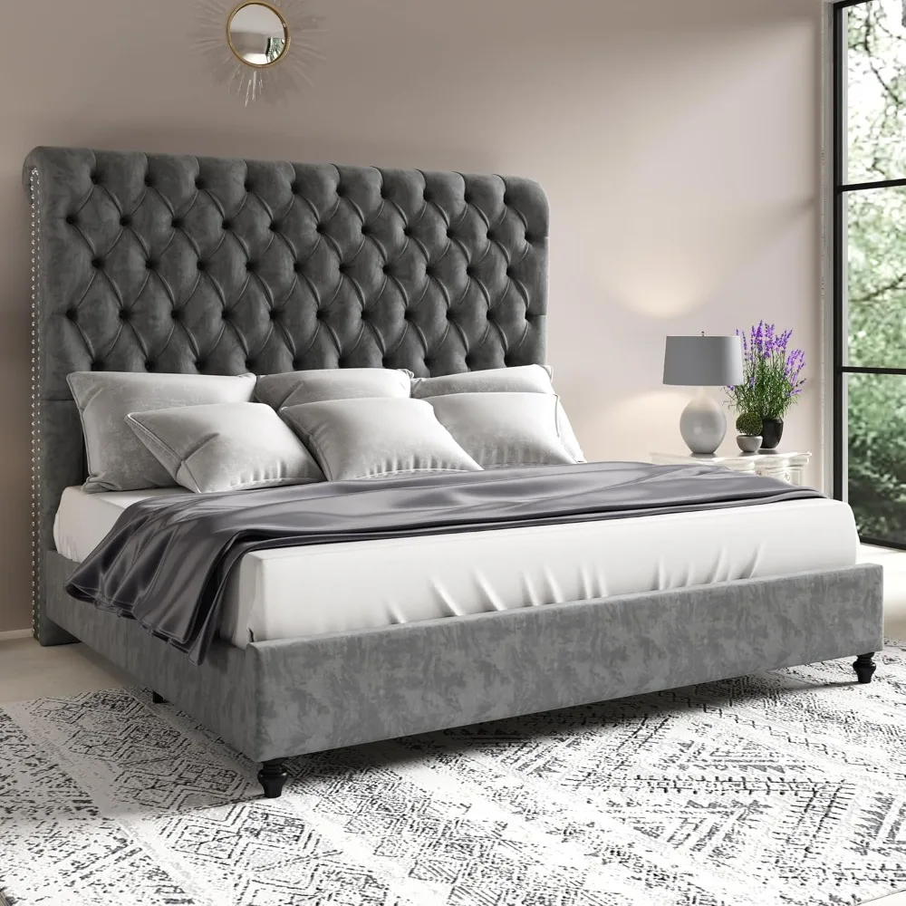 Queen Size Bed Frame with Sleigh Headboard 60