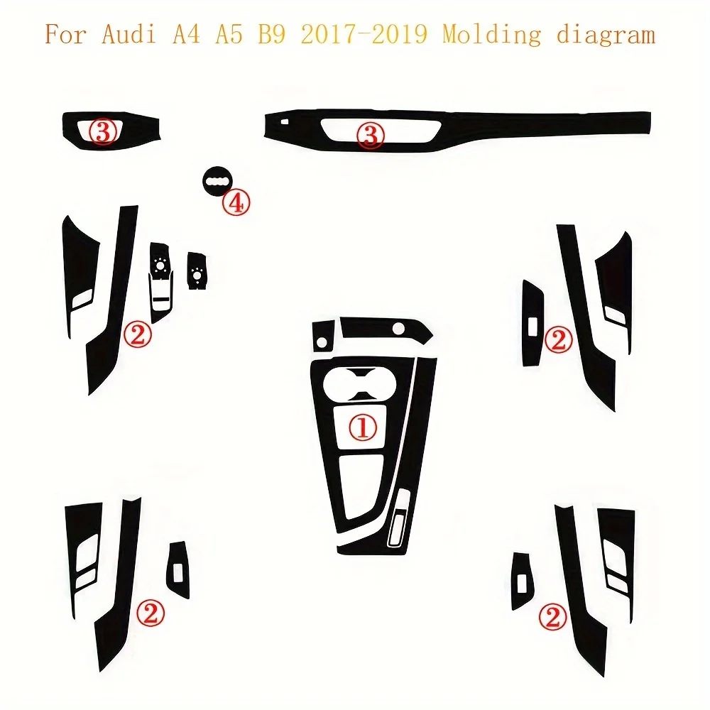 Car-Styling Carbon Fiber Car Interior Center Console Color Change Molding Sticker Decals For Audi A4 A5 B9 2017-2019