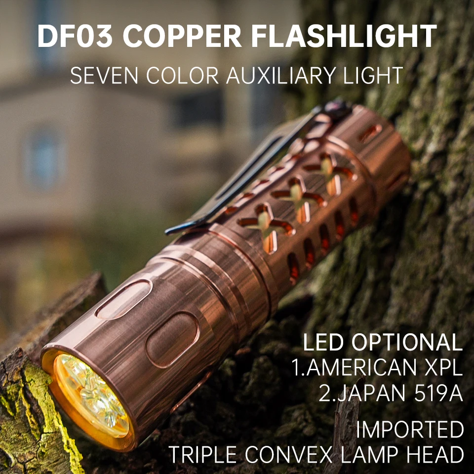 Maeerxu DF03 Copper Outdoor Lighting IPX4 EDC Survival Flashlight LED Torch Light 2800LM 14500 Battery Ultra Powerful Flashlight