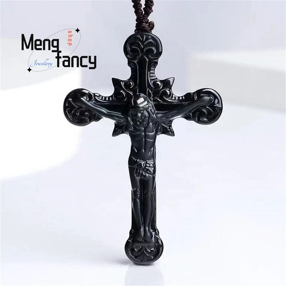 

Natural A-goods Jadeite Ink Jade Cross Pendant Simple Exquisite Amulets and Mascots Luxury Quality Fashion Jewelry Holiday Gift