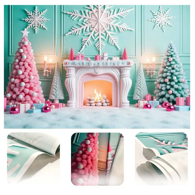 MOON.QG New Year Christmas Village Decoration Backdrop Winter Tree Gift Town Backgrounds for Photographs Photo Studio Poster