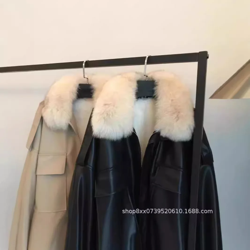 Women Faux Leather Coats Solid Short Jackets Zipper Pocket Fur Turn Down Collar Long Sleeves Loose Fit Casual 2025 Autumn Winter