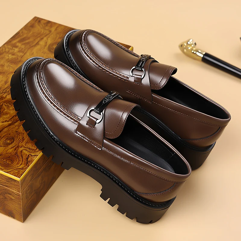 Classic Men Casual Leather Shoes Black Brown Korean Version Men Thick Soled Non Slip Business Loafers Size 39-46 Men Shoes