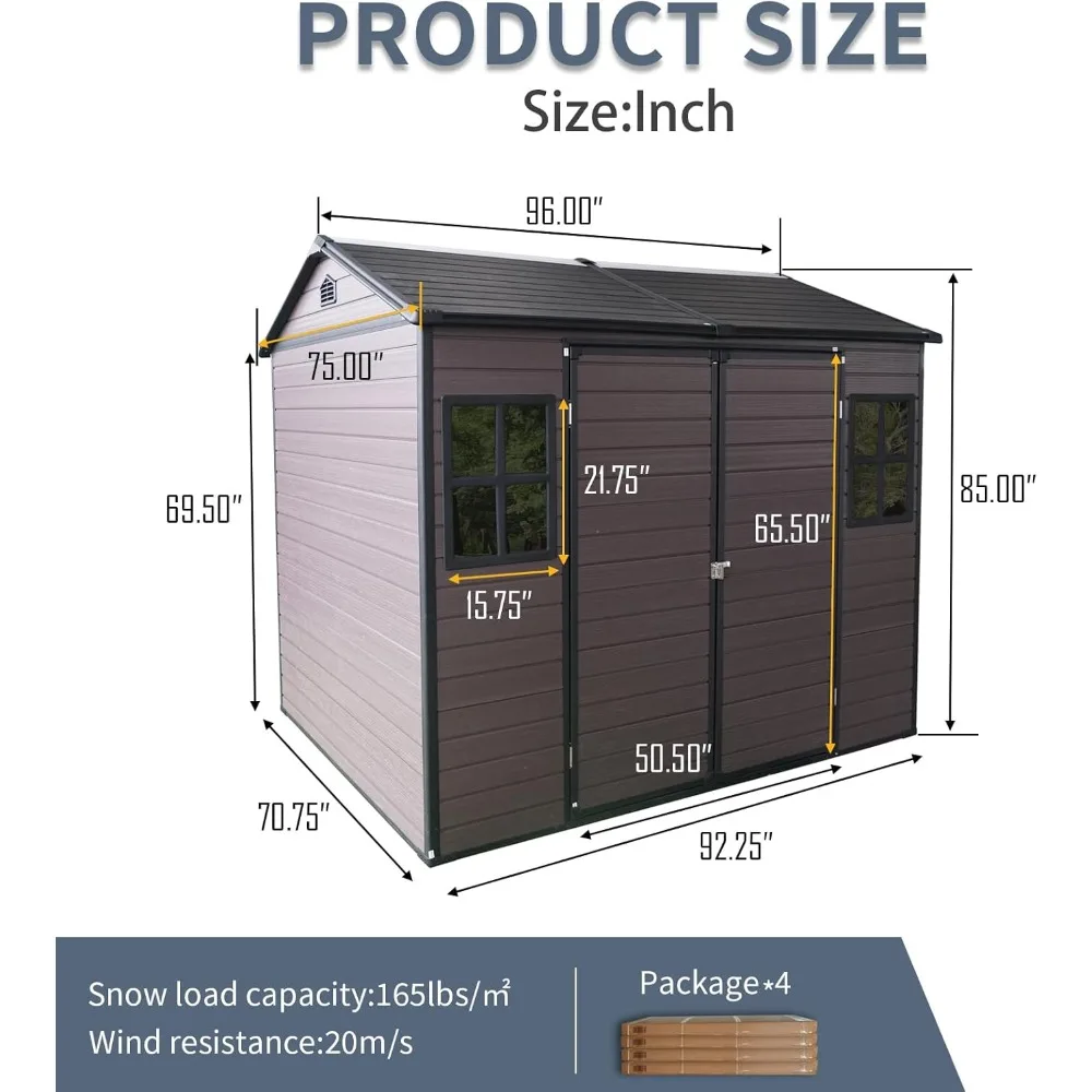 8x6 FT Outdoor Storage Shed with Lockable Doors & Vents, Waterproof Garden Sheds, All Weather Heavy-Duty Tool Shed