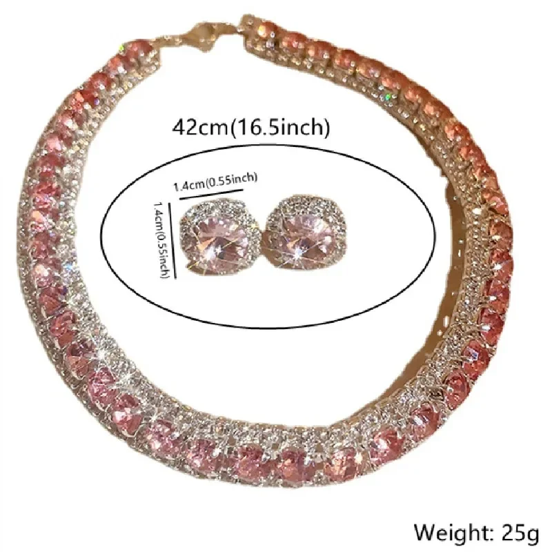 Luxus Kristall Halskette Ohrringe Set Rosa ABcolorful Halskette für Frauen Hochzeiten Party Schmuck Sets Zubehör