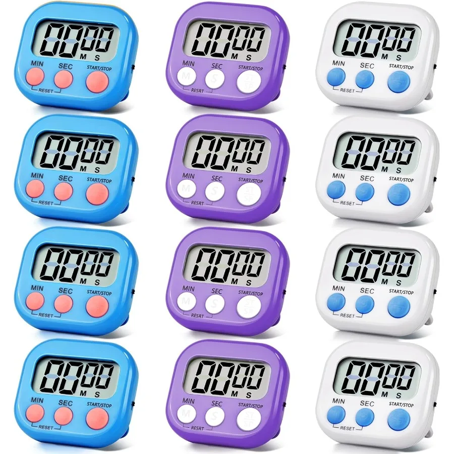 

12-пак. Магнитный цифровой кухонный таймер с большим дисплеем и громким кольцом для приготовления пищи, купания в тренажерном зале, тренировок, времени перерыва, класс U