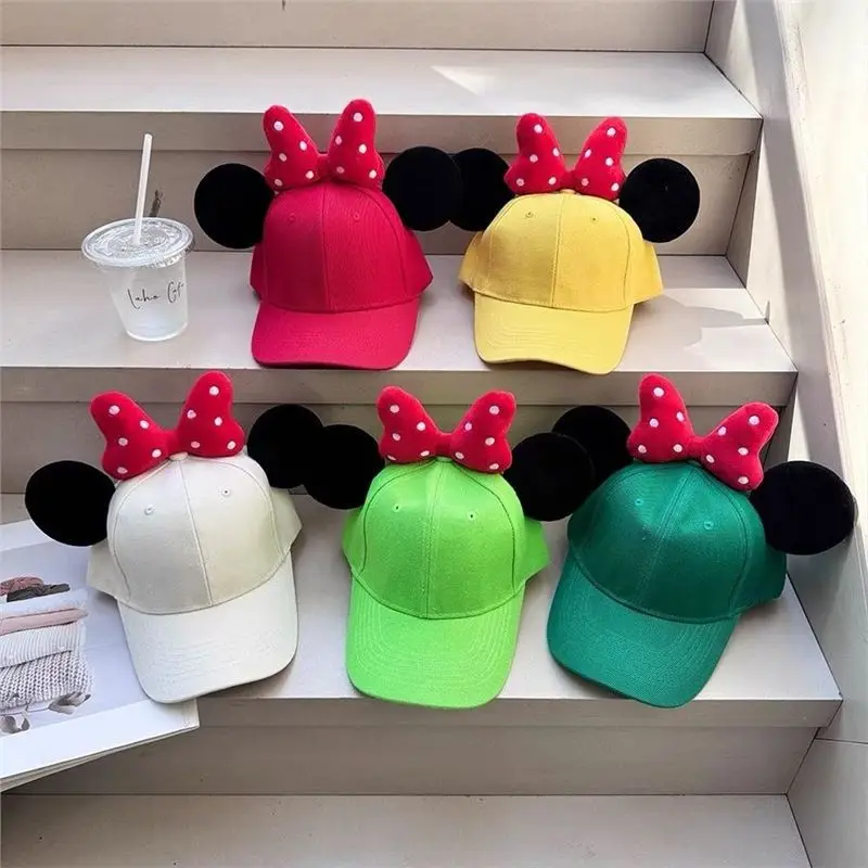 Cute Bow Cartoon Mouse Baseball Cap Adjustable Canvas Summer UV Protection Sun Hat Adult Mouse Ears Hat Outdoor Travel