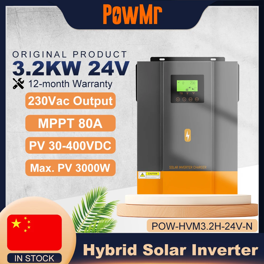 PowMr 3.2KW 24V Hybrid Solar Inverters 220V Pure Sine Wave 80A MPPT Solar Charge Controller Charge 24V Lithum Battery With WIFI