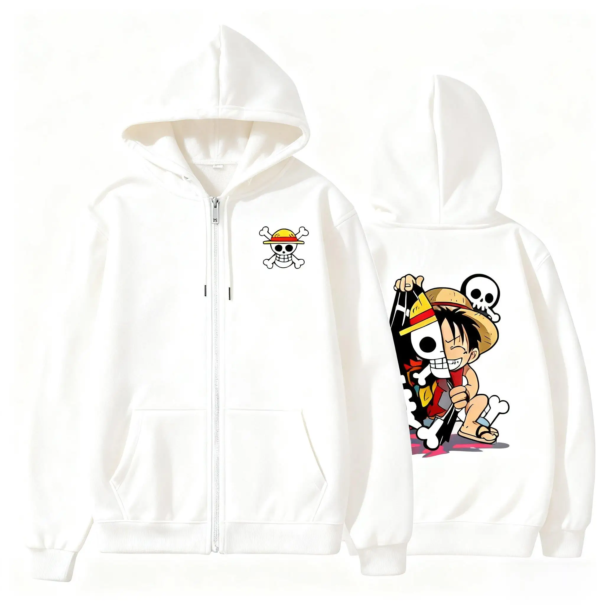 One Piece Luffy Sweatshirt met capuchon en ritssluiting 2025, lente herfst, casual top, anime, grafische print, lange mouwen, jas, streetwear, unisex