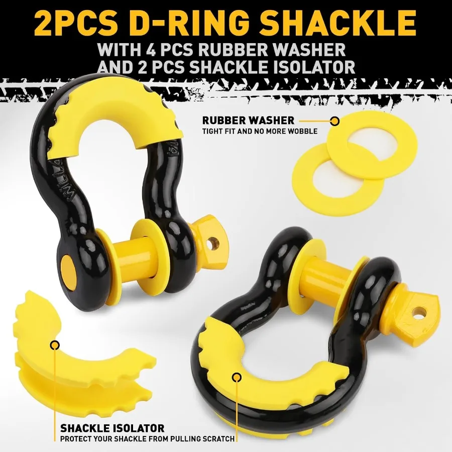 Wytrzymały pas holowniczy z haczykami 3 x 30 stóp, wytrzymałość na rozdarcie 36000 LBS, zawiera 2 szt. szekli z pierścieniem D 3/4 cala do pojazdów ratunkowych