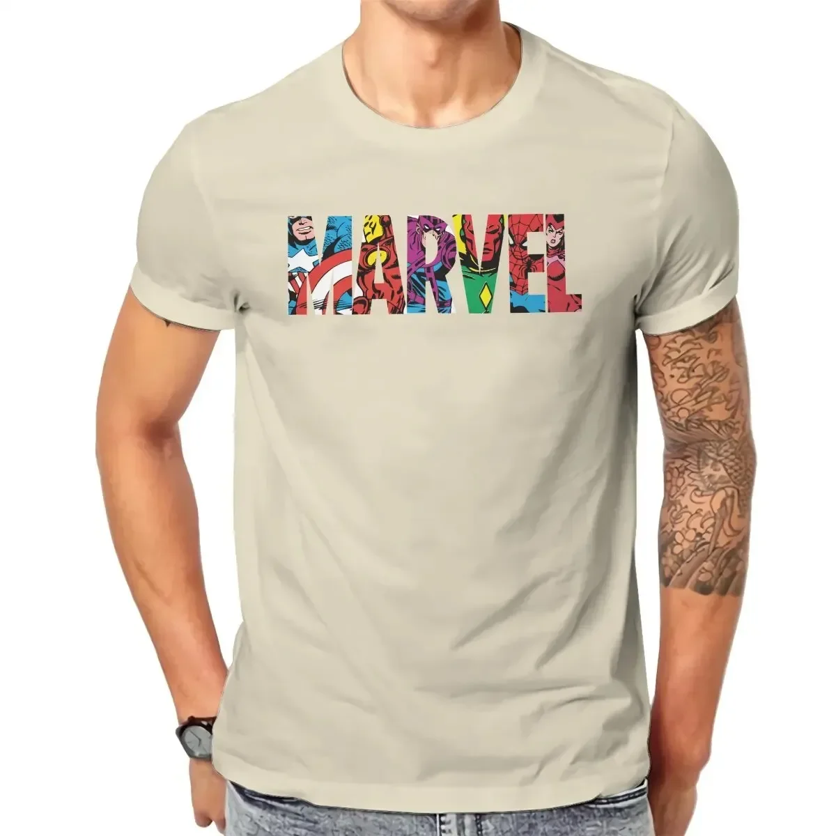 2024 Classic Marvel Character Letter Logo T Shirt Men\'s Pure Cotton Casual T-Shirts Crewneck Tees Short Sleeve Clothing Printed