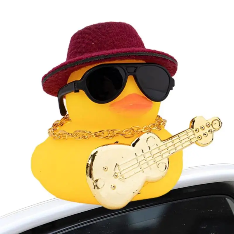 Car Duck Squeak Rubber Ducks Car Ornaments Car Duck Dashboard Ornament Car Accessories With Musical Instrument Necklace