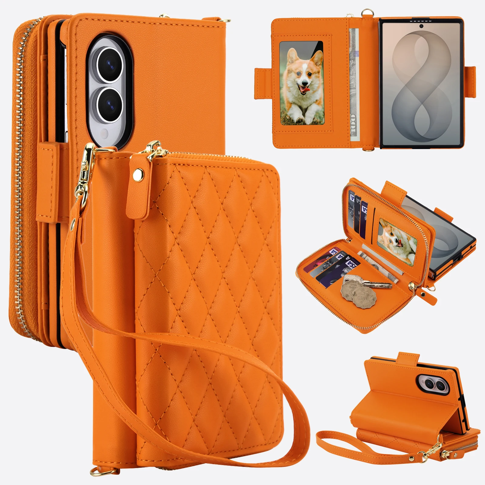 Luxury Crossbody Wallet Leather Cards Holder Phone Case For Samsung Galaxy Z Fold 8 Wide Shockproof Protection Cover Accessories