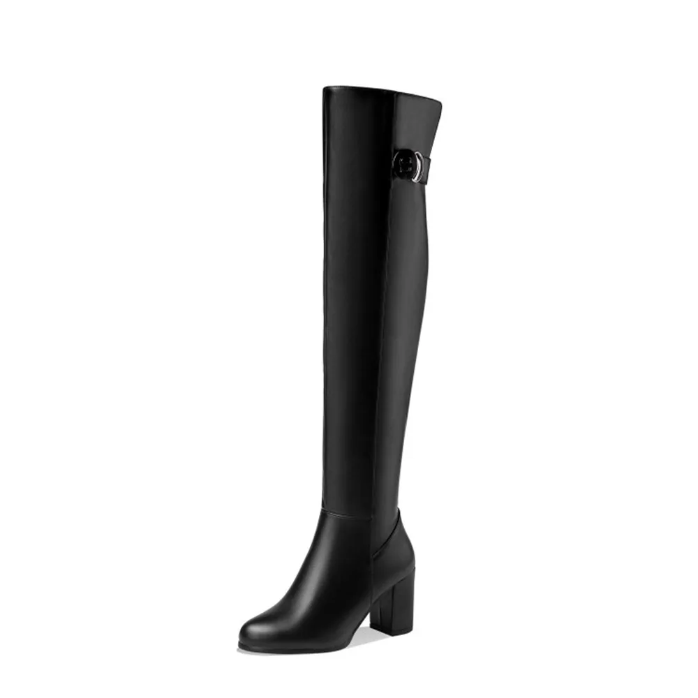 Kniehohe Reitstiefel für Damen, 7,5 cm Blockabsatz, 51 cm hoch, seitlicher Reißverschluss, Schwarz, Braun, Übergröße 33-52, Lederstiefel H641