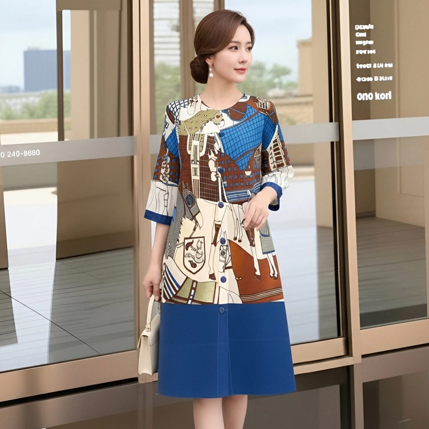 

Miyake Pleated Dress Women's 2026 New Fashion Printed Round Neck Bell Sleeves Single Breasted Loose Large Size Cardigan Dress