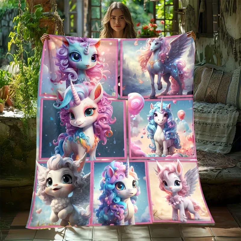 Cute Unicorn Blanket Pegasus Pony Flannel Fleece Throw Blankets Cozy Luxury Sofa Bedspread Aesthetic Room Bedding Home Decor