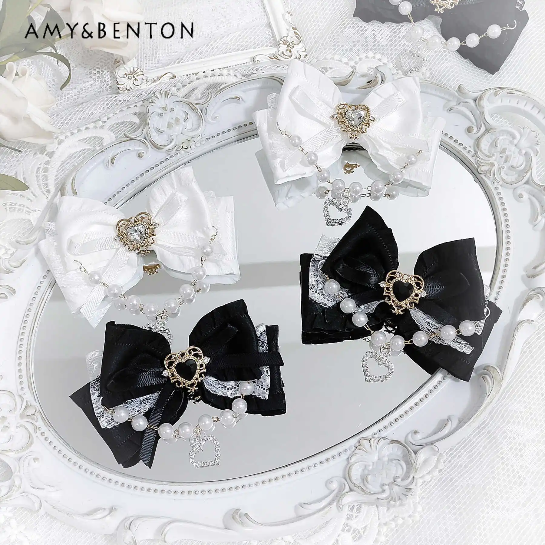 Original Handmade Love Chain Gorgeous Bow Hair Bow Sweet Cute Lolita Hair Clips for Women Japanese Style Kawaii Hair Accessories