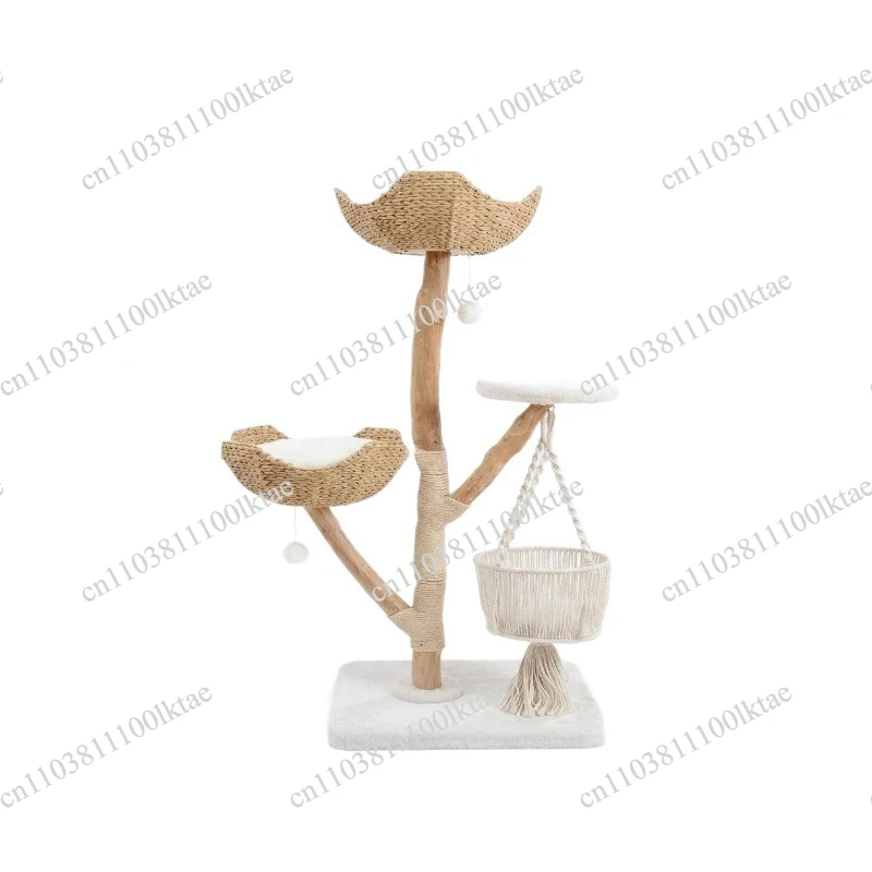 Fruit Wood Cat Climbing Frame Solid Wood Hanging Basket Special Sisal Column Tree for Rattan Weaving