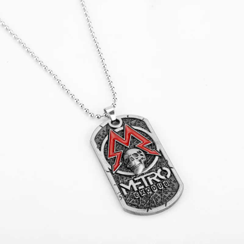 Game Metro 2033 Necklace Metal Rope Chain Skull Square Dog Tag Pendant Charm Necklace For Men Women Jewelry Accessories Gifts
