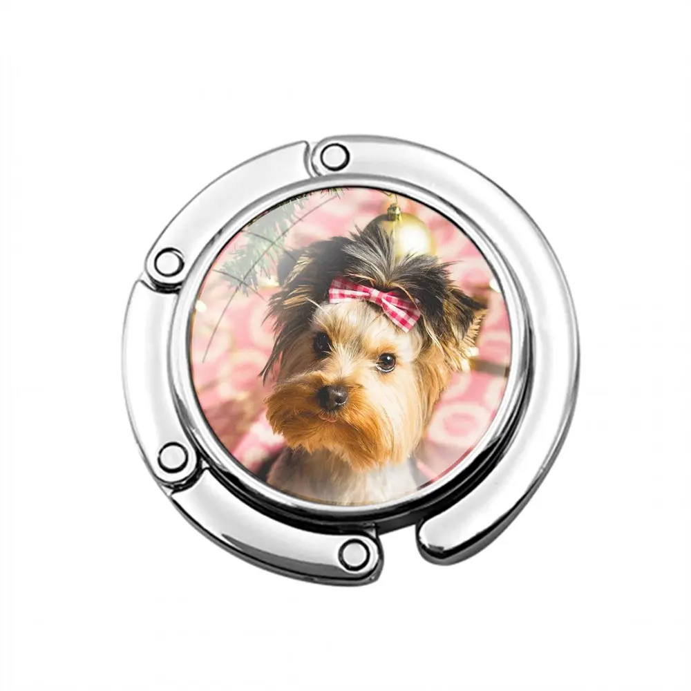 Design yorkshire terrier dog puppy Foldable Purse Hook for Women's  Table Handbag Storage Folding Decor Table Hook