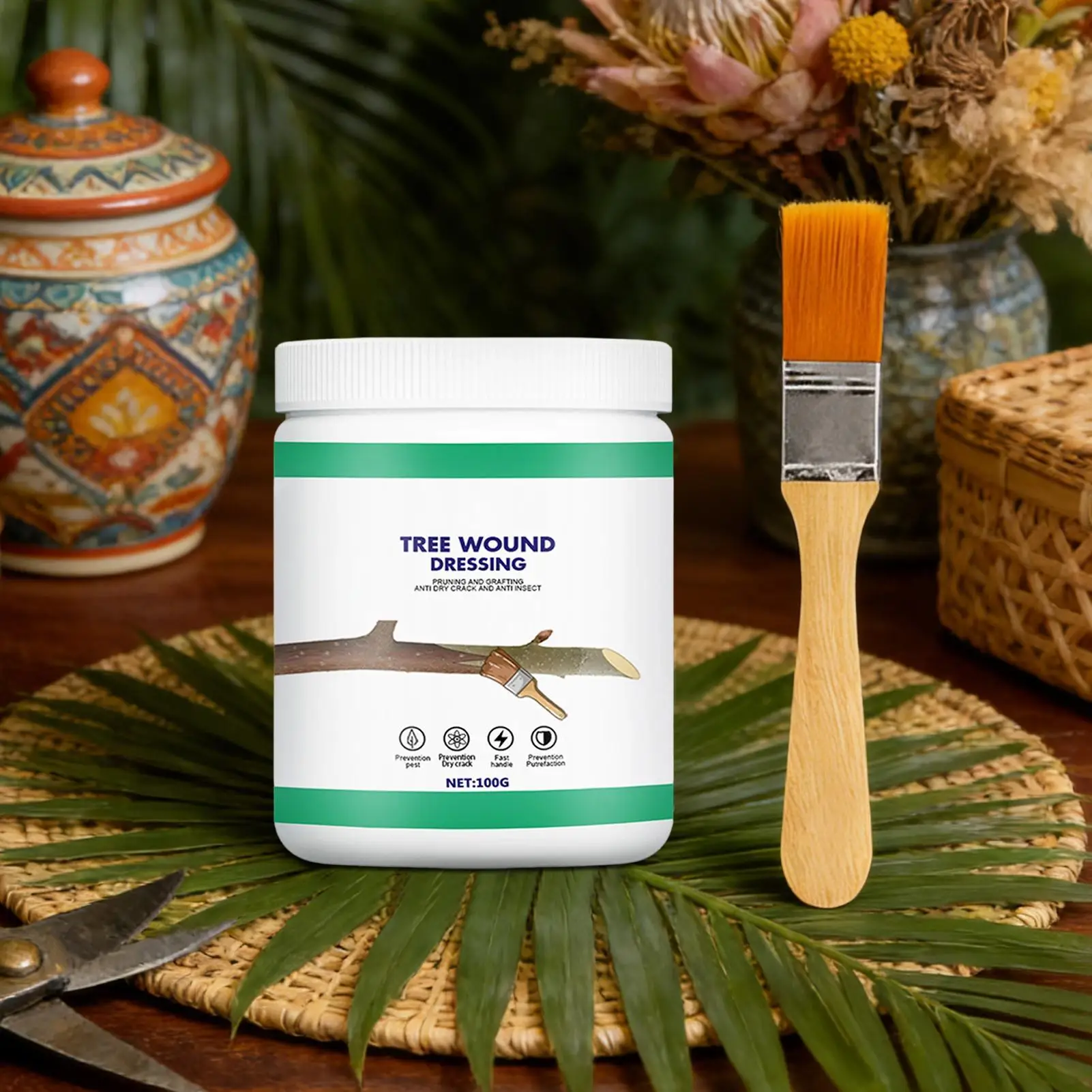 100g Tree Grafting Paste Tree Wound Paste Smear Agent Tree Pruning Sealer Plant Saw Cuts Coating Pruning Heal Paste with brush view 3