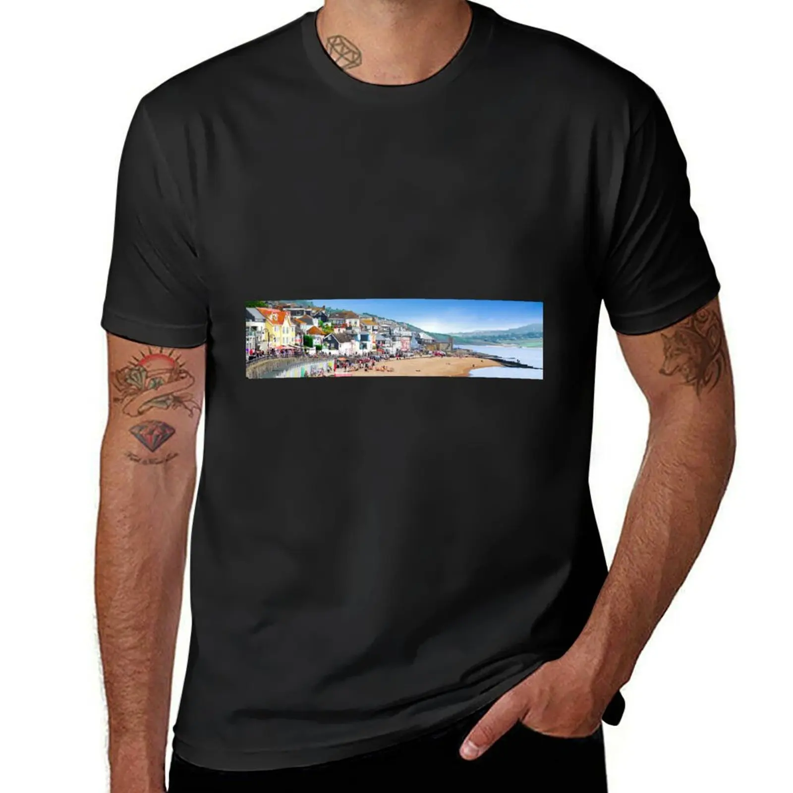 Lyme Regis Beach Front Panorama T-Shirt shirts graphic tees boys animal print oversizeds mens funny t shirts