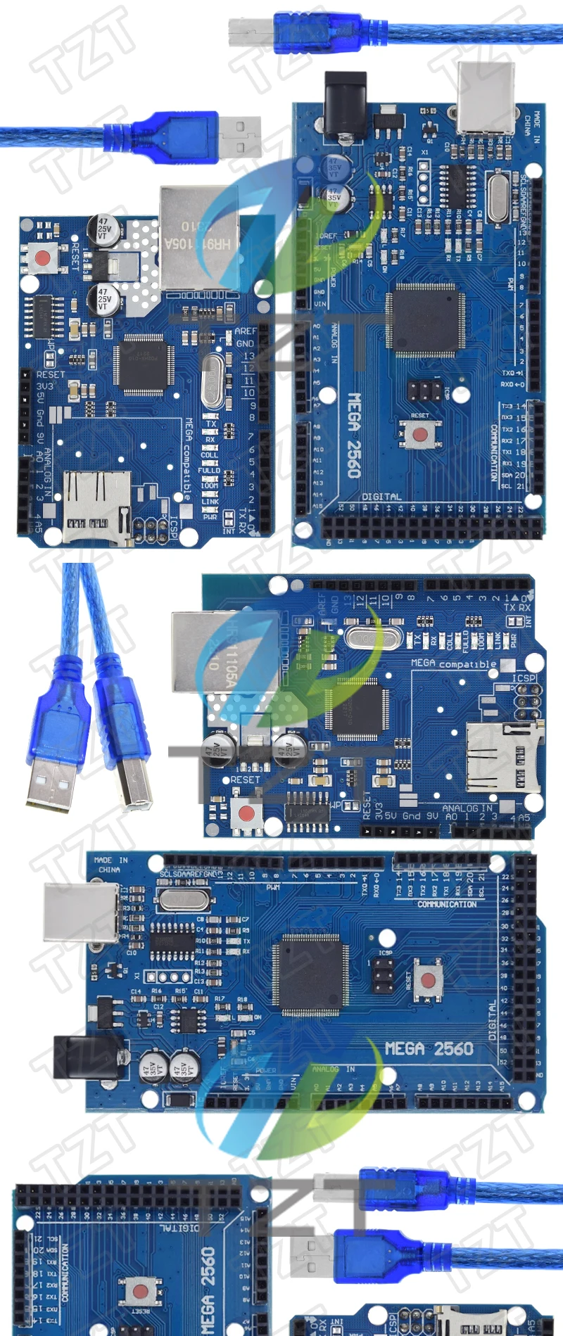 TZT UNOR3 Ethernet W5100 Netzwerkerweiterungsplatine SD-Karte Schild für Arduino mit Mega 2560 R3 Mega2560 REV3 – Detail 5