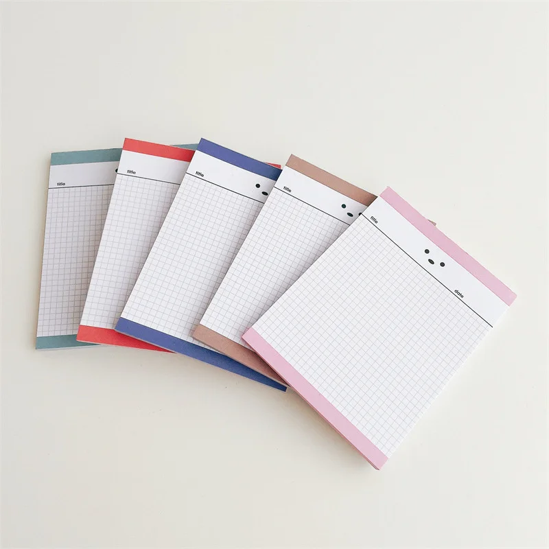 Ins Cartoon Cute Smile Grid Memo Pad Simple Style Colored Border Notepad Creative Message Paper School Stationery 50 Sheets