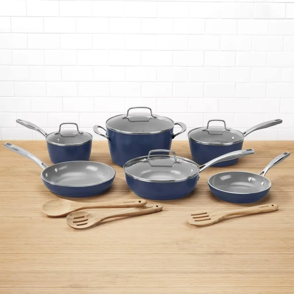 

13 Piece Nonstick Cookware Set by Cuisinart, GreenChef Ceramica XT, Blue, 53G-13NV stainless steel cookware set