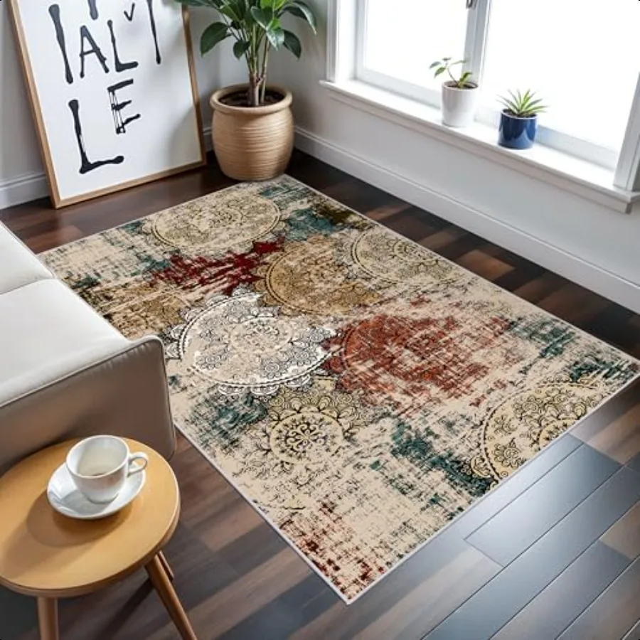 

Washable 3x5 Area Rugs Abstract Living Room Rus Low Pile Area Rug for Bedroom Soft Water Resistant Non Slip Modern Floor Area R