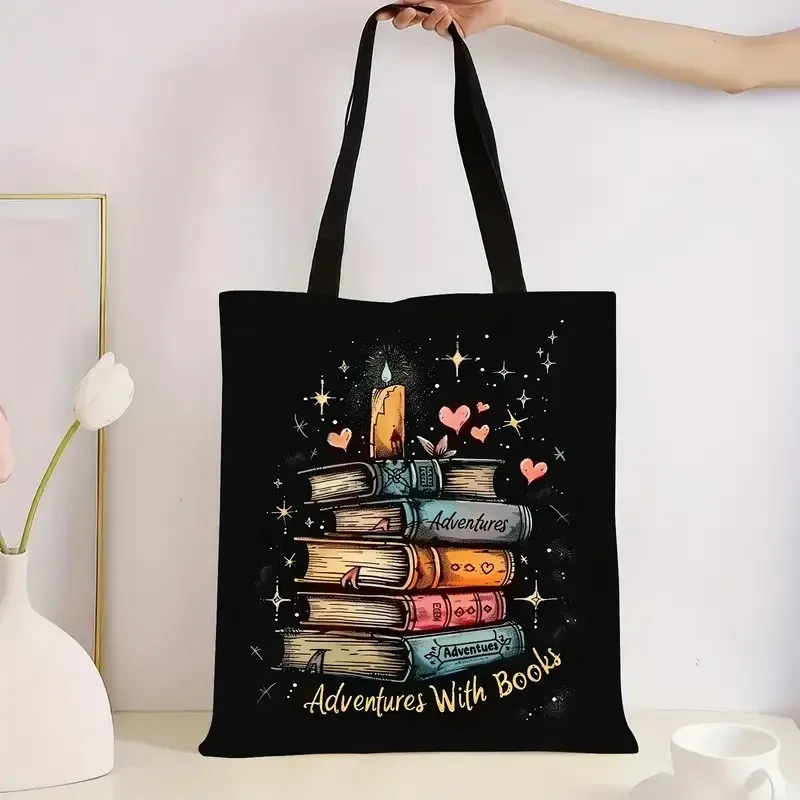 Book Tote Bag for Women Shoulder Bags Aesthetic Graphic Eco Shopping Bag Grocery Reusable Bags Women Gift Pouch
