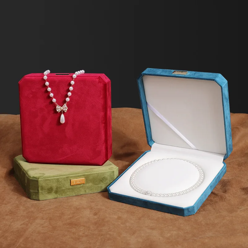 Octagon Flannel Pearl Necklace holder Jewelry holder Earrings Bracelet Storage Set Box Locket case Jewelry Gift Box